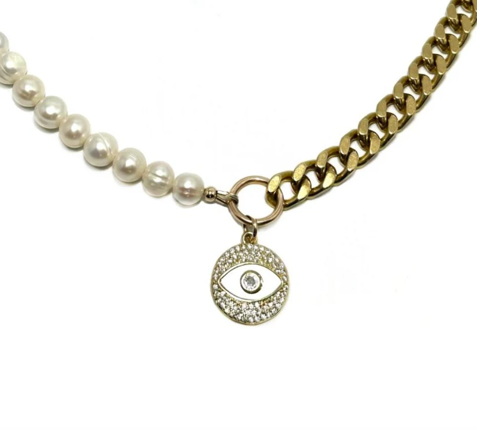 Rachel Nathan Pearl and Mother of Pearl Eye Necklace - Image 2