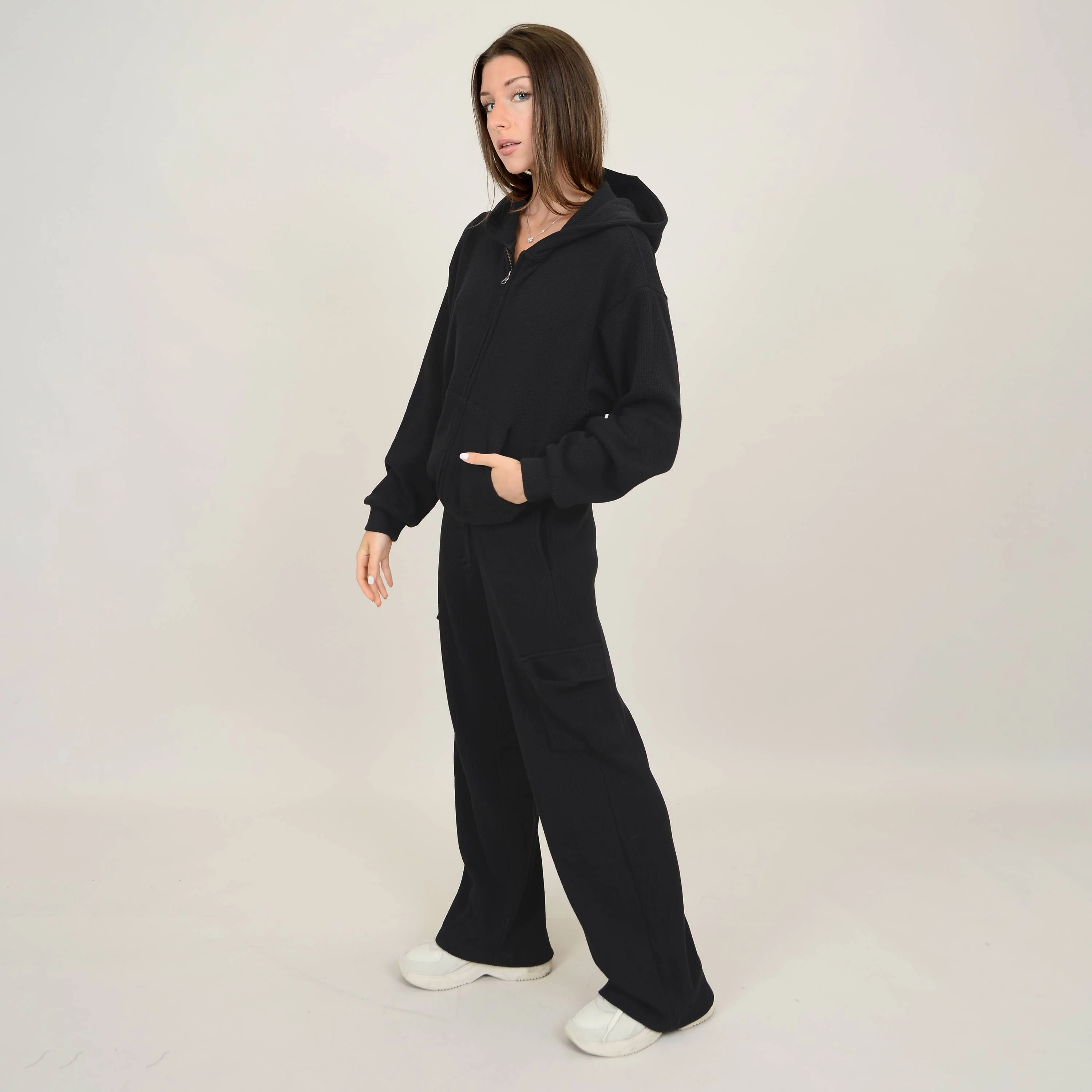 RD Style - HAIDELYN WAFFLE ZIP UP HOODIE - Image 4