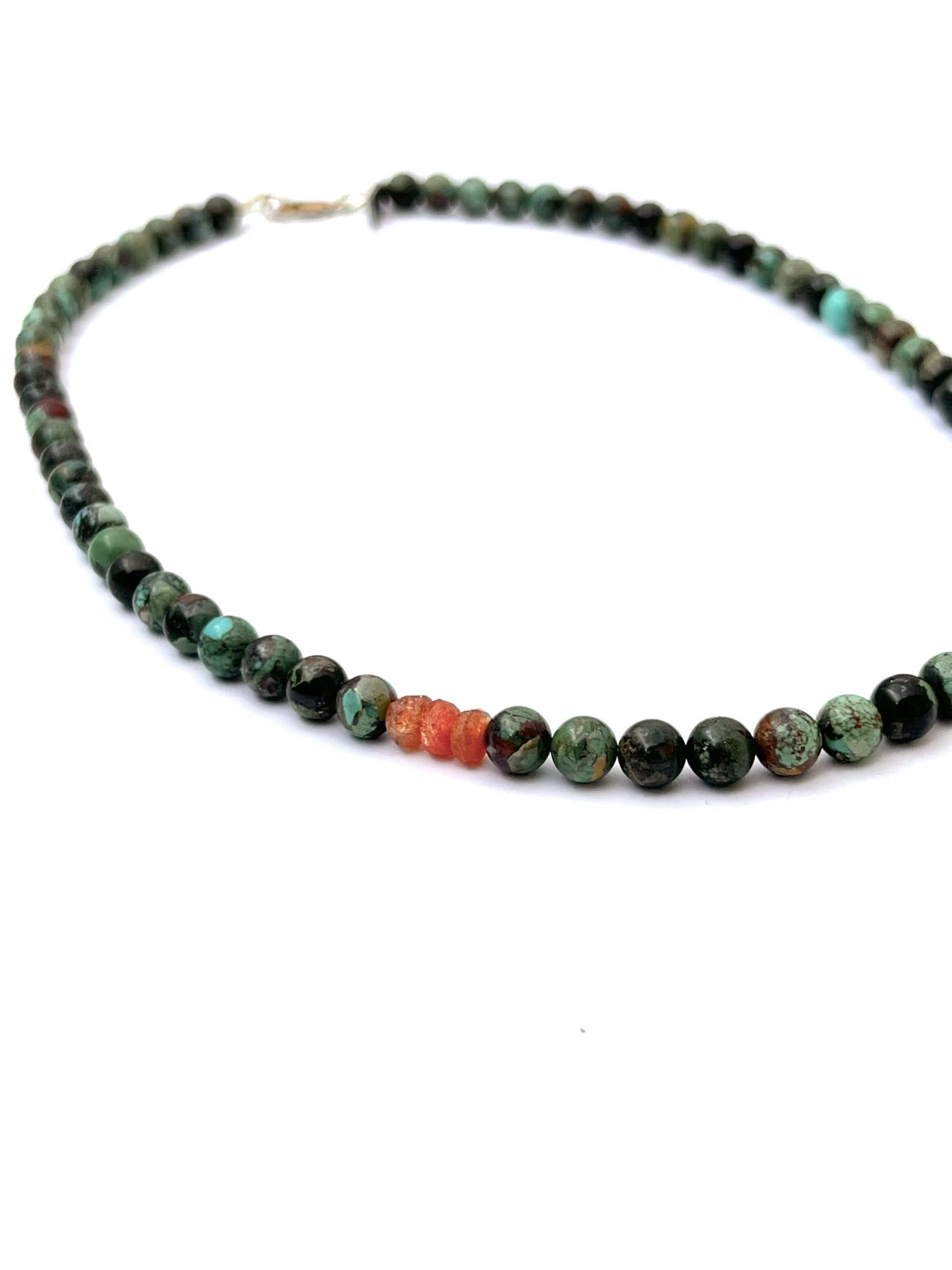 Round Turquoise Necklace with Sunstone Offset - Image 2