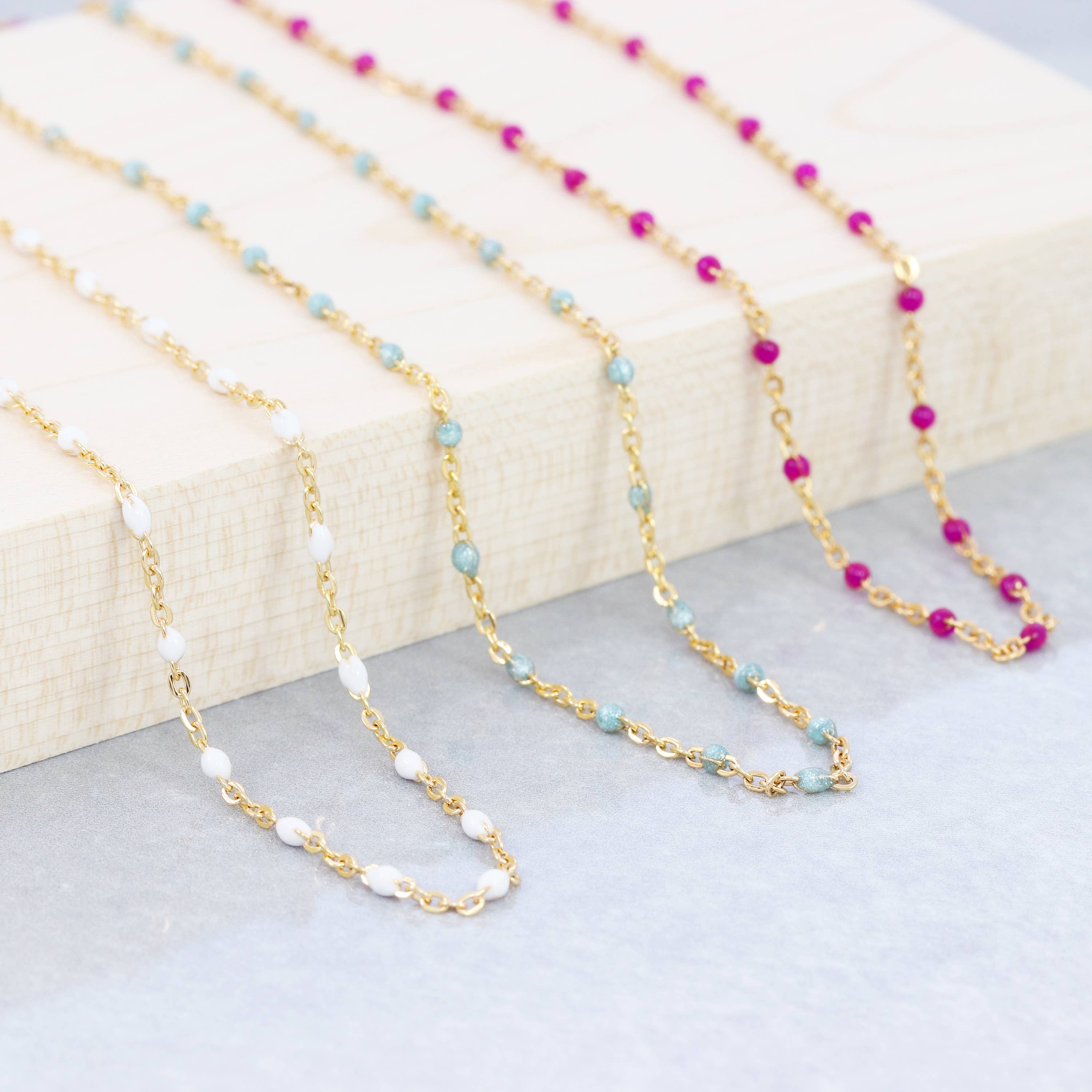 Sloane Jewelry Design - Enamel Beaded 14K Gold Filled Chain Necklace: Pearlescent Blue - Image 4