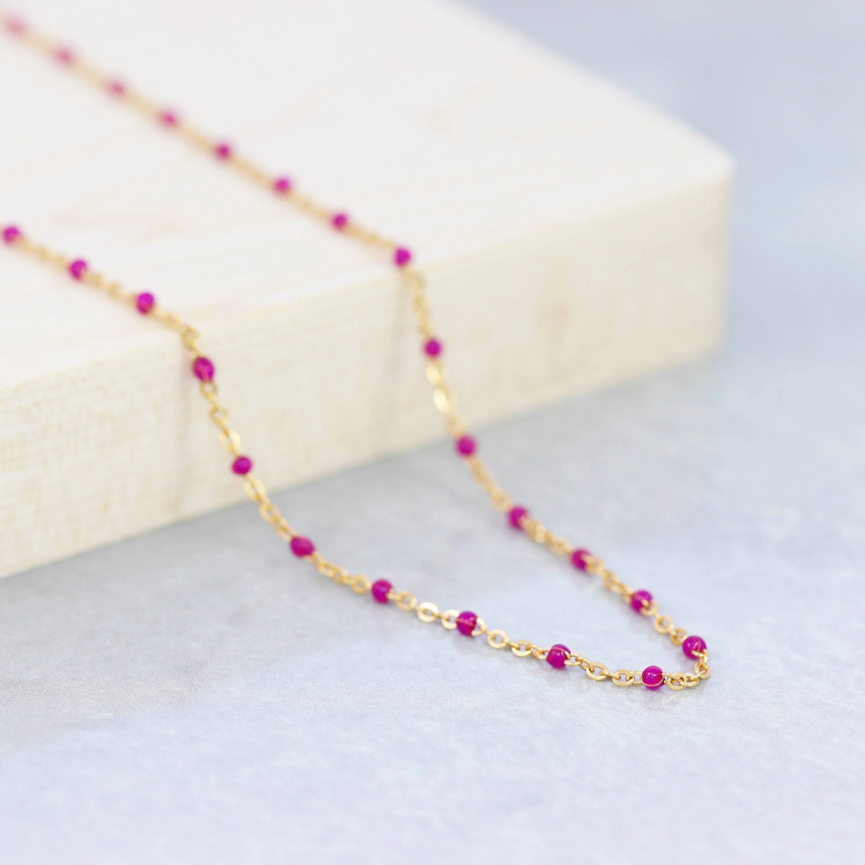 Sloane Jewelry Design - Enamel Beaded 14K Gold Filled Chain Necklace: White - Image 3