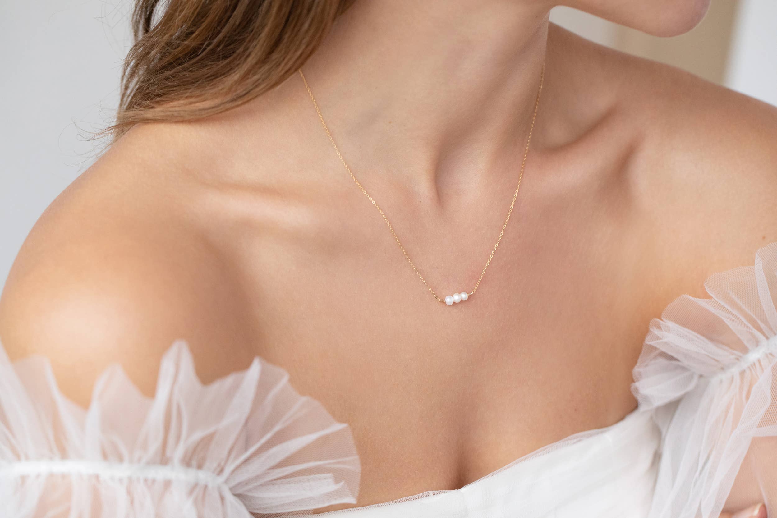 Thira Jewelry - Gold Filled Pearl Bar Necklace - Image 3