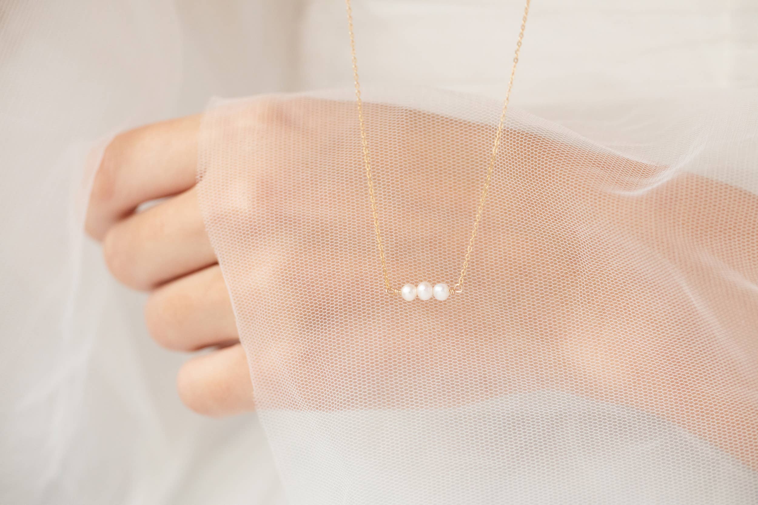 Thira Jewelry - Gold Filled Pearl Bar Necklace - Image 4