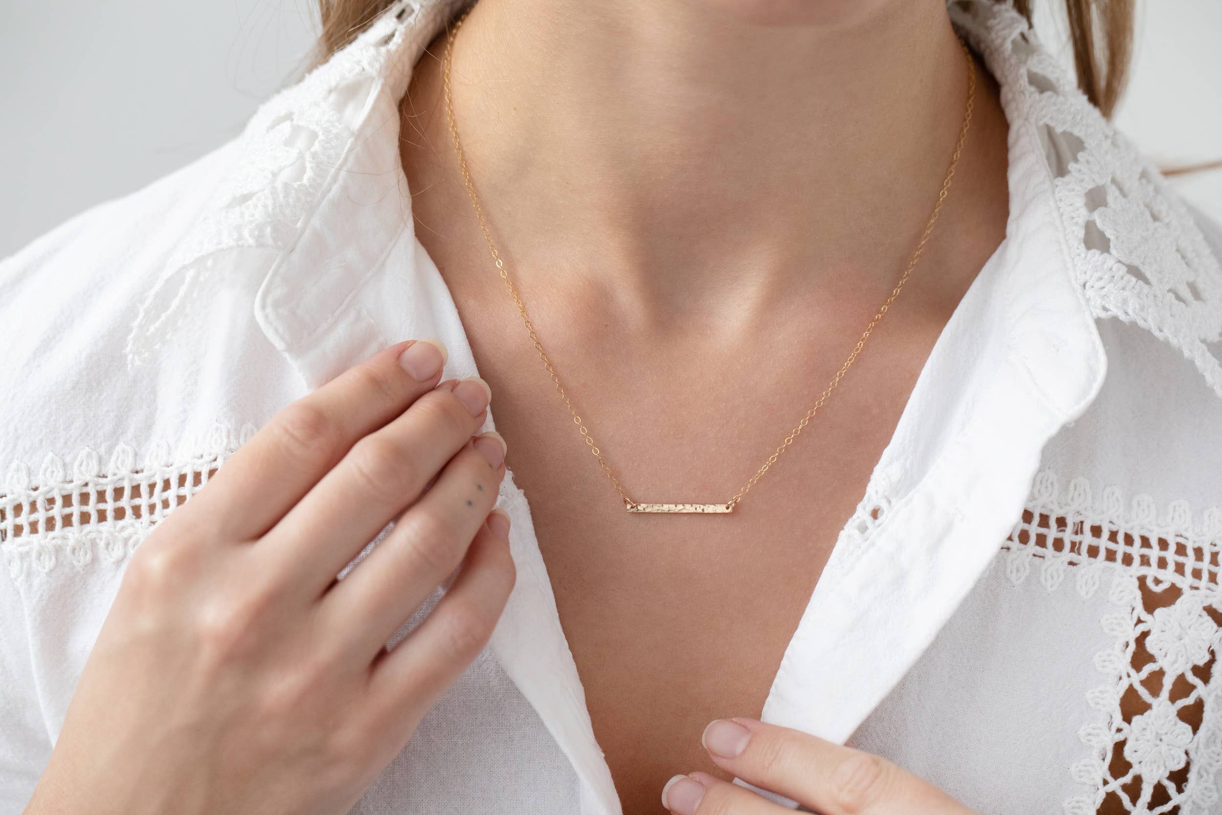 Thira Jewelry - Hammered Gold Bar Necklace - Image 2