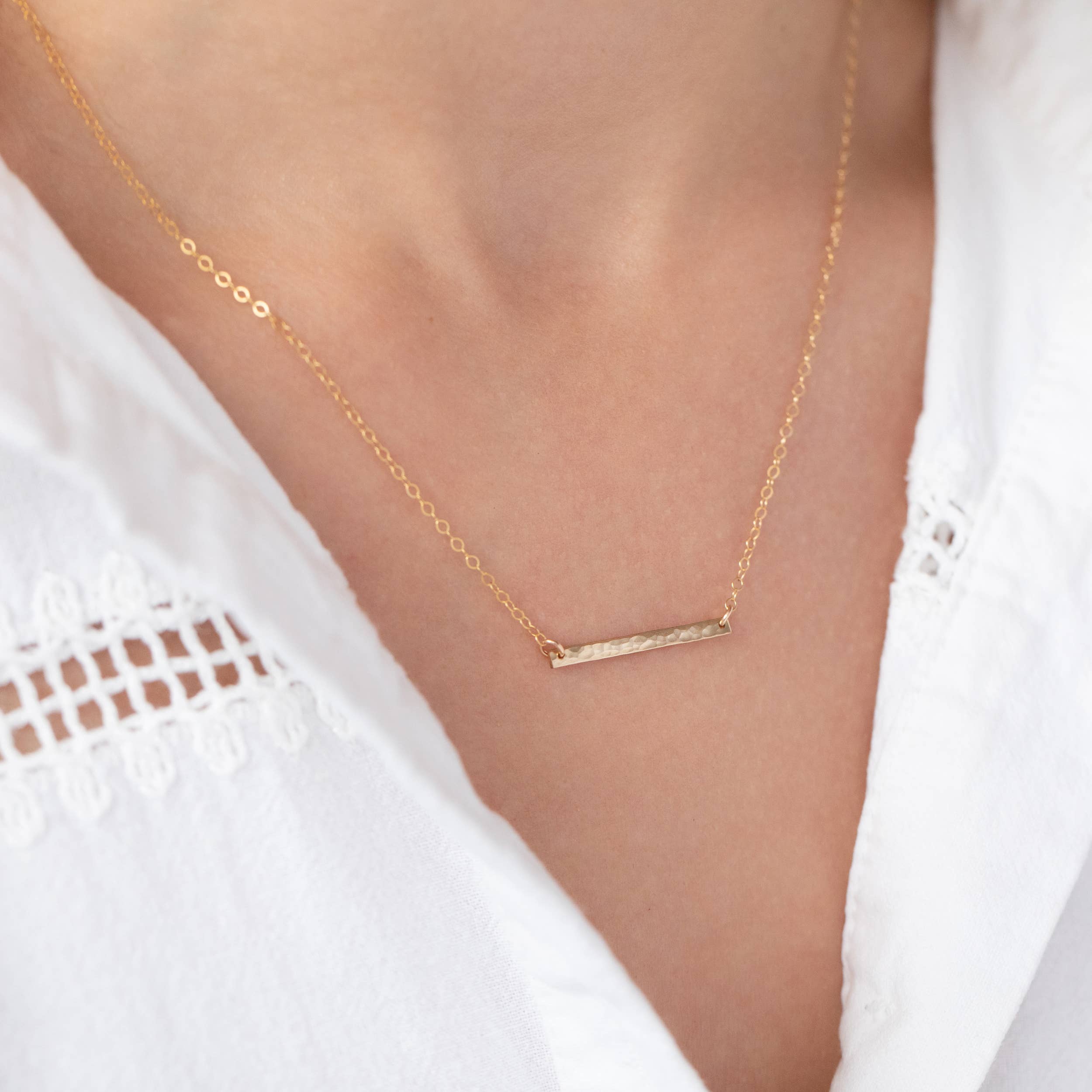 Thira Jewelry - Hammered Gold Bar Necklace - Image 3