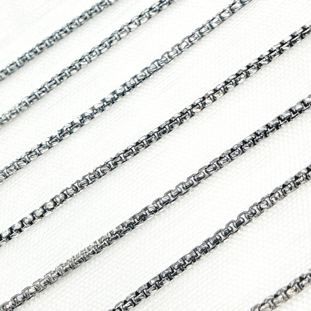Tresor Jewelry Inc. - Black Rhodium & White 925 Sterling Silver Diamond Cut Box Chain. X9ND: Black & Silver / 1 Ft / Box - Image 2
