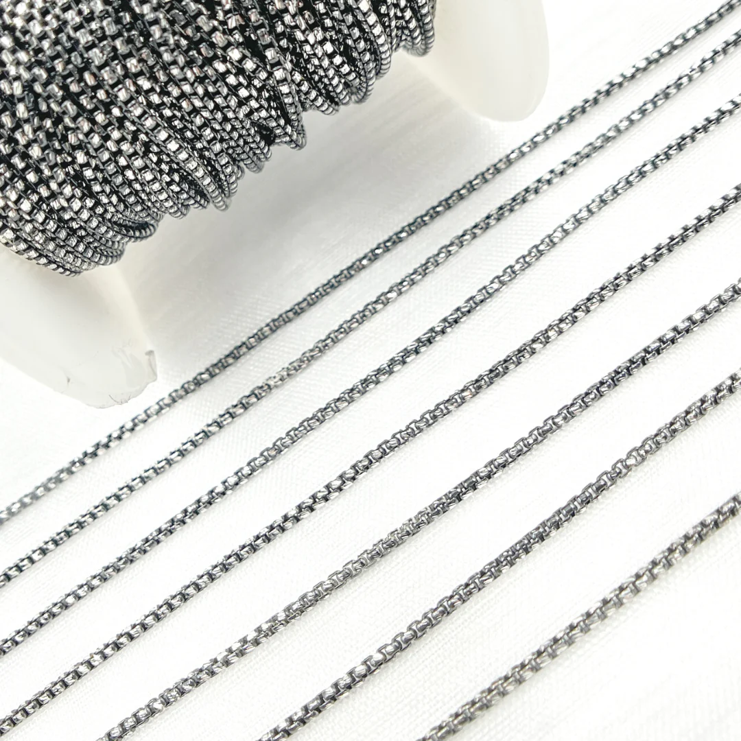 Tresor Jewelry Inc. - Black Rhodium & White 925 Sterling Silver Diamond Cut Box Chain. X9ND: Black & Silver / 1 Ft / Box - Image 3
