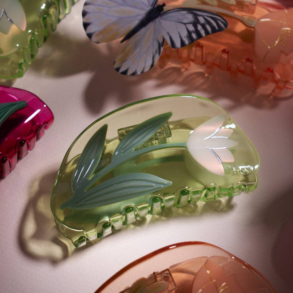 WINONA IRENE - Lotus Flower Hair Claw in Clear Green Acetate - Image 2