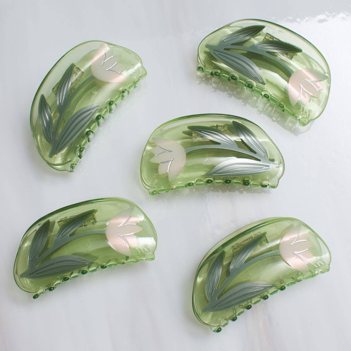 WINONA IRENE - Lotus Flower Hair Claw in Clear Green Acetate - Image 5