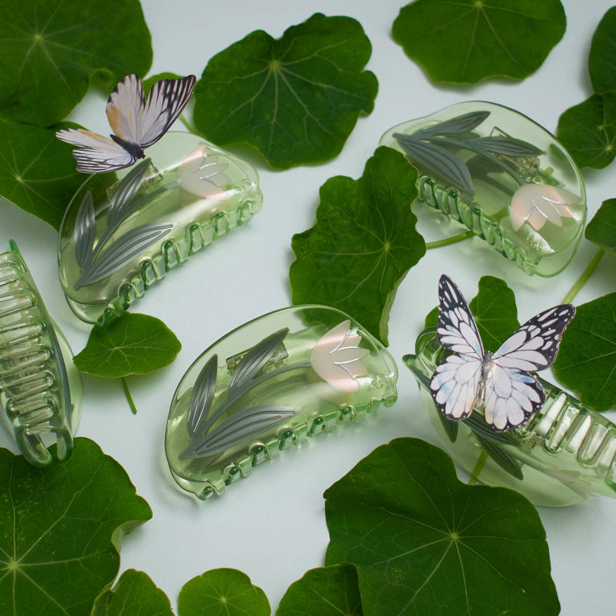 WINONA IRENE - Lotus Flower Hair Claw in Clear Green Acetate - Image 6