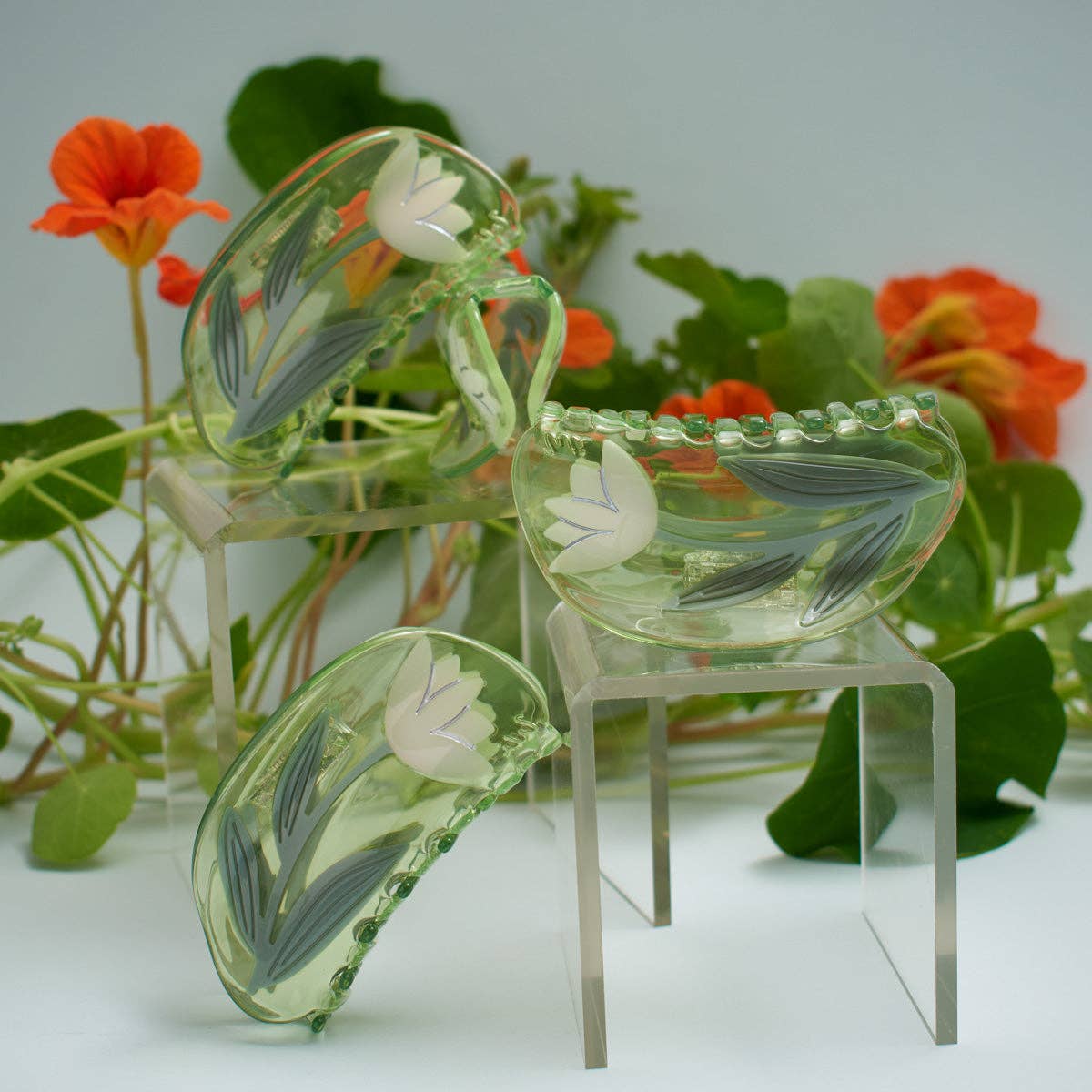 WINONA IRENE - Lotus Flower Hair Claw in Clear Green Acetate - Image 8