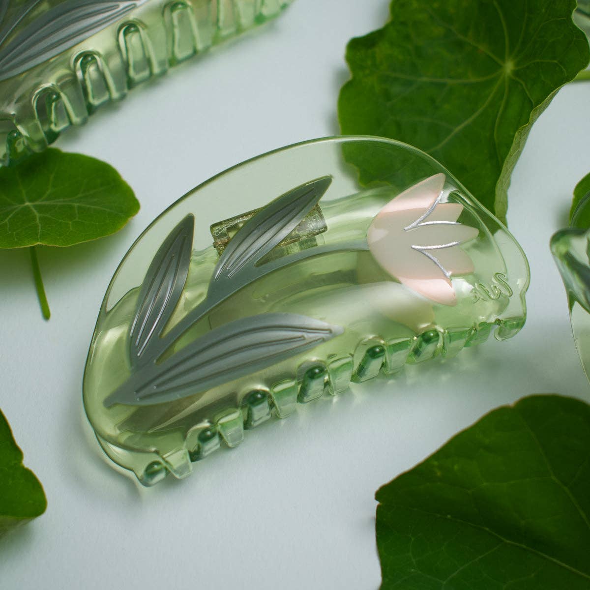 WINONA IRENE - Lotus Flower Hair Claw in Clear Green Acetate - Image 9
