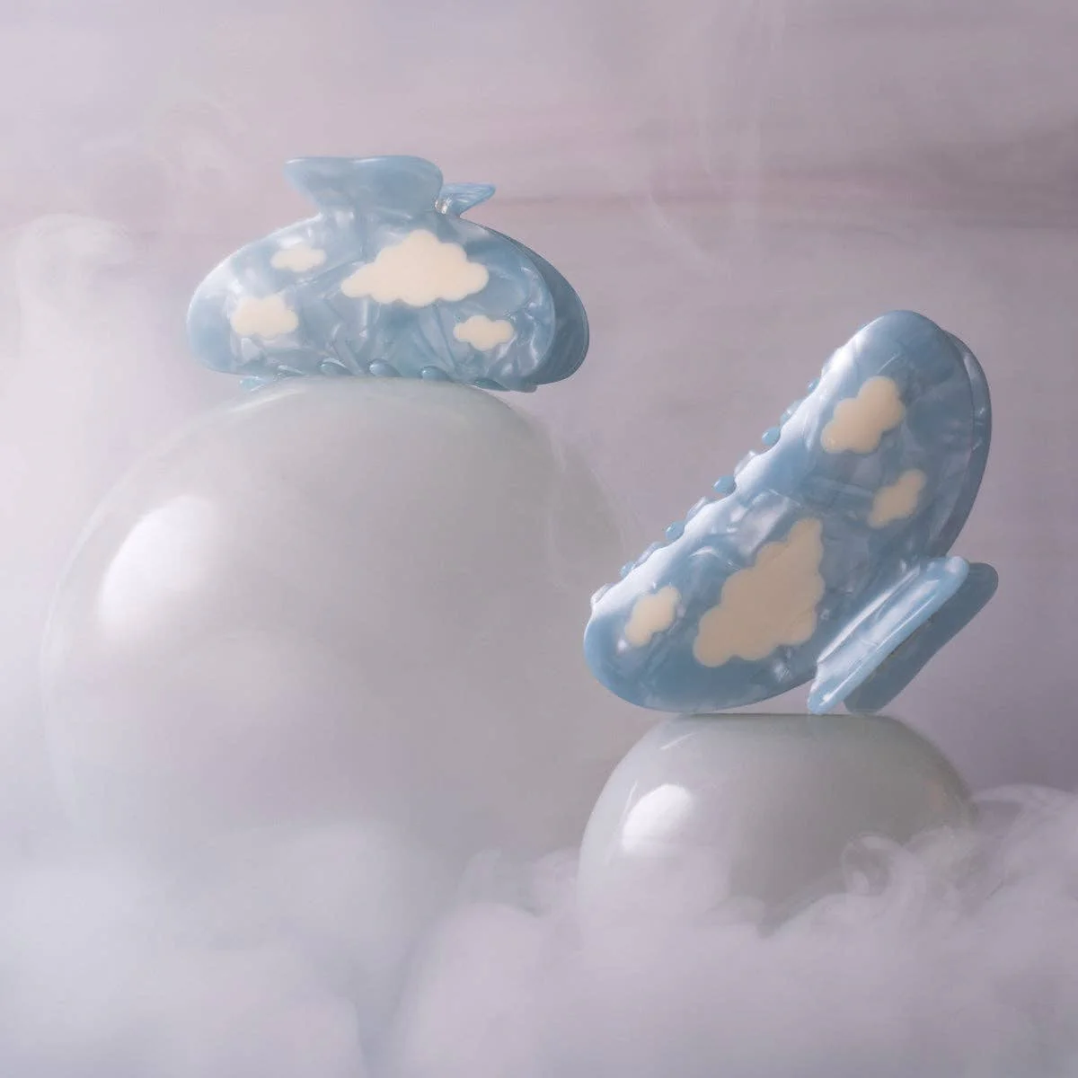 WINONA IRENE - Lucy Sky Blue with White Clouds Acetate Hair Claw Clip - Image 2