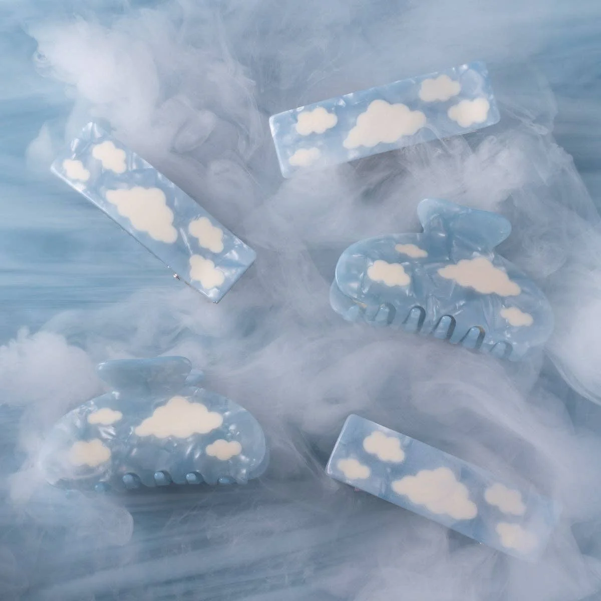 WINONA IRENE - Lucy Sky Blue with White Clouds Acetate Hair Claw Clip - Image 3