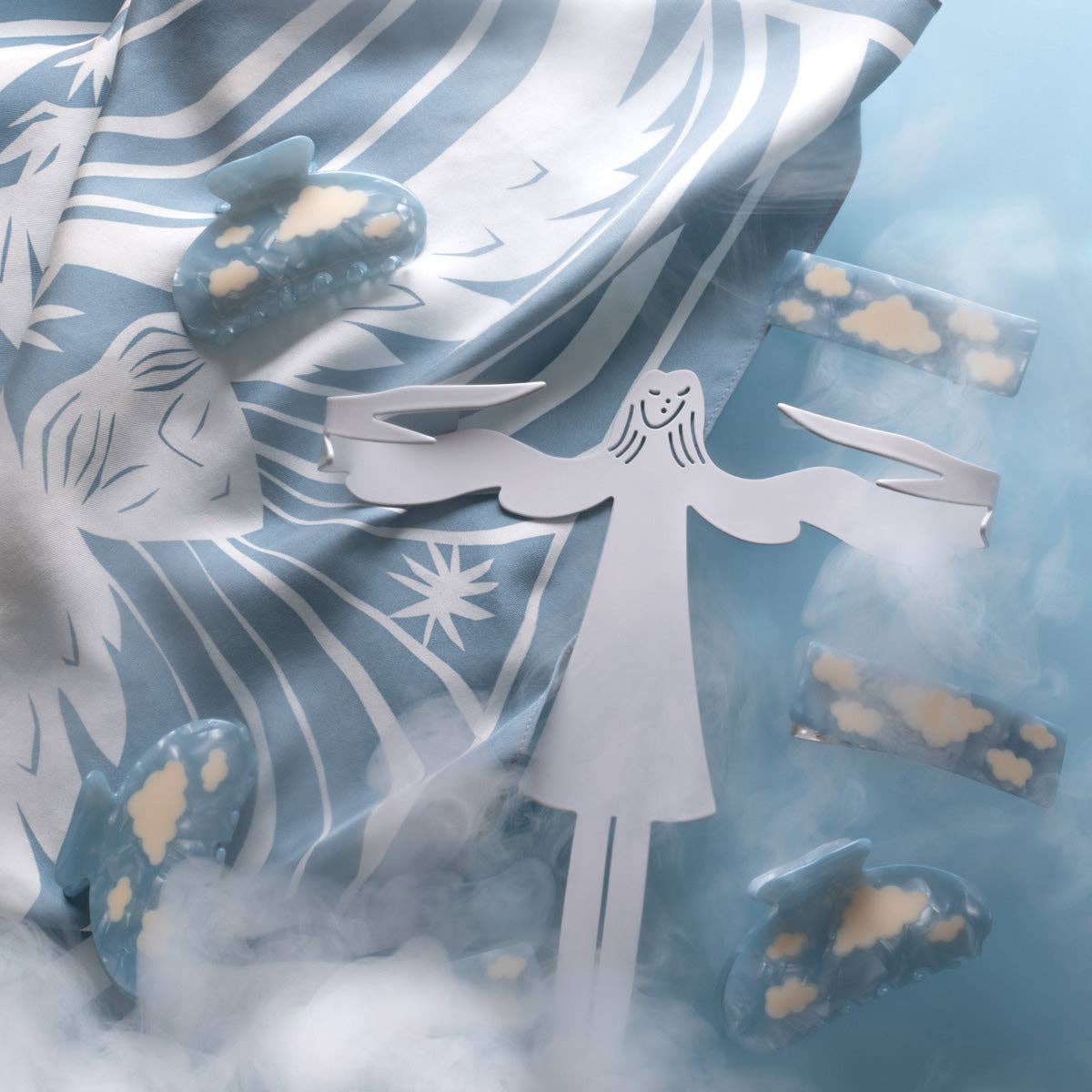 WINONA IRENE - Lucy Sky Blue with White Clouds Acetate Hair Claw Clip - Image 4