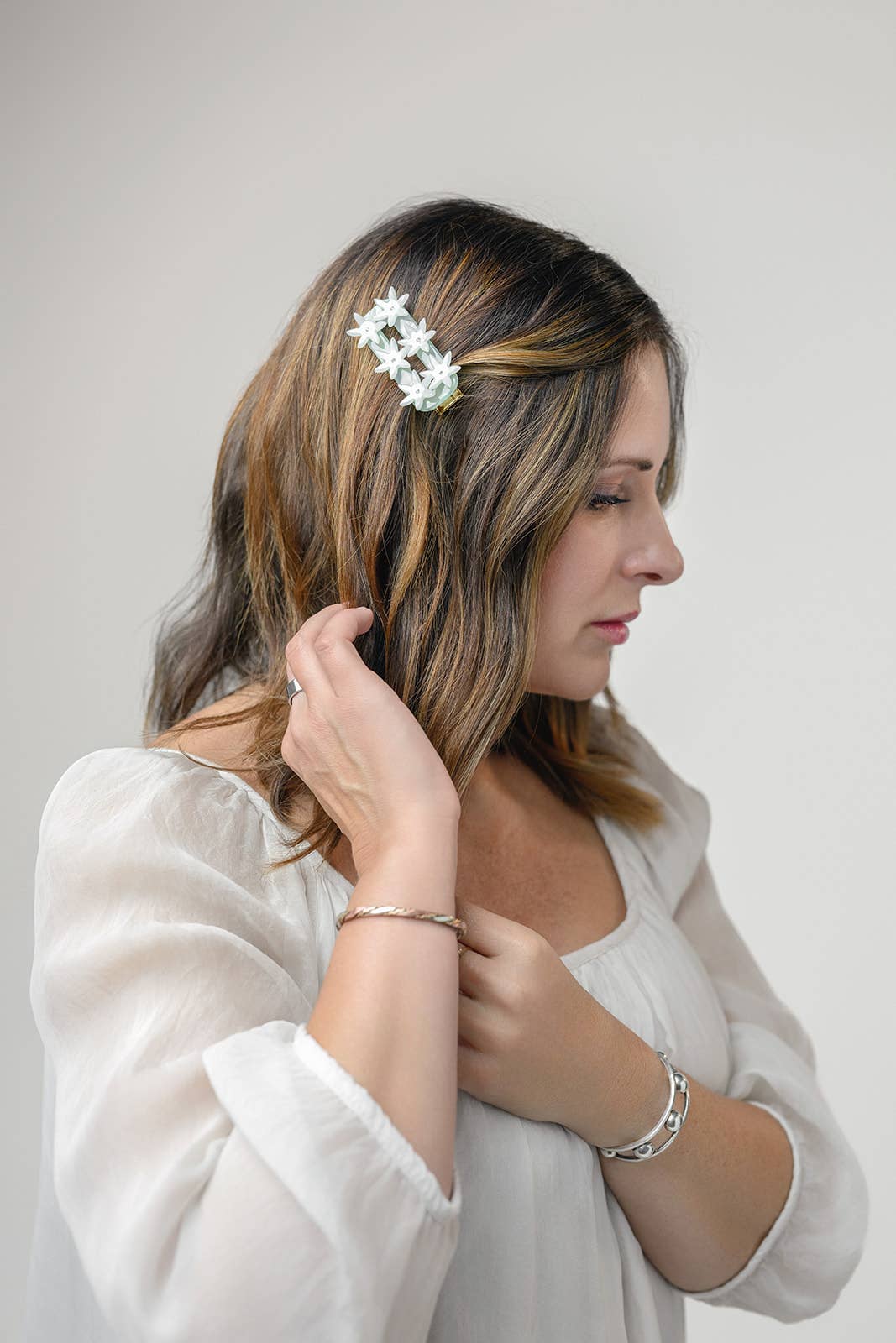 WINONA IRENE - Undine Lotus Flower Alligator Hair Clip in Seafoam and White - Image 4